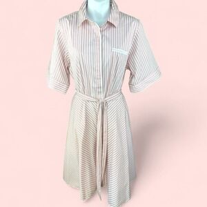 Brooks Brothers Fleece‎ NWOT SZ 8 Pink $ cream Striped Midi shirtDress